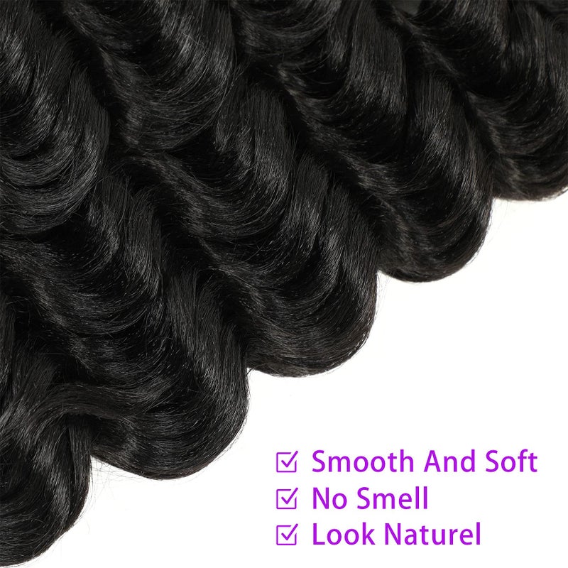 Ameli Ocean Wave Crochet Hair Natural Black Deep Wave Crochet Hair for Black Women Synthetic Curl Braiding Hair Extensions 8 Packs (14 Inch, 1B) - Image 3
